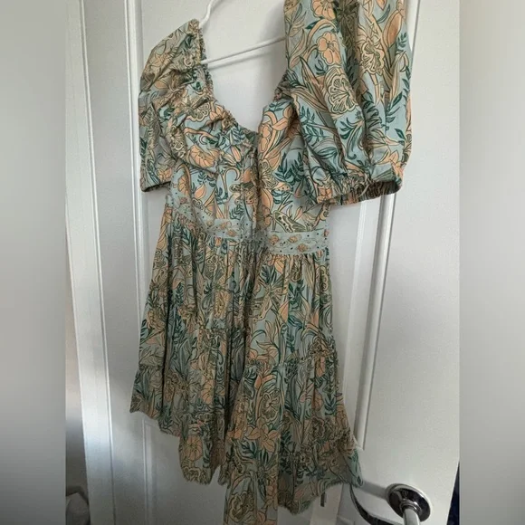 NWOT Agua by Agua Bendita Yellow and Blue Patterned Mini Dress